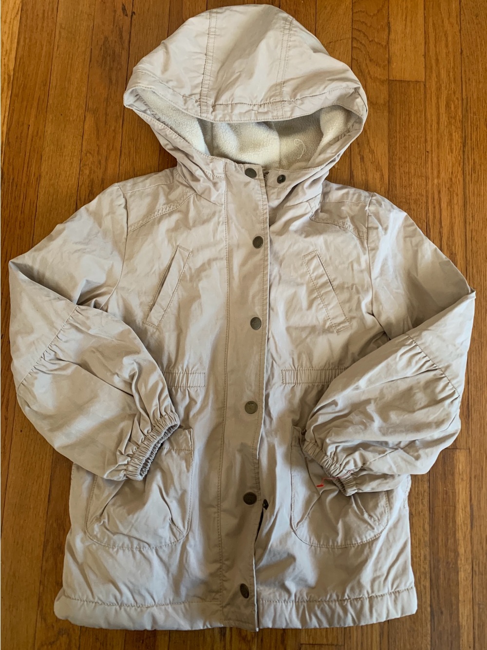GAP Kids Khaki Hooded Raincoat with Fleece Lining M 8Y